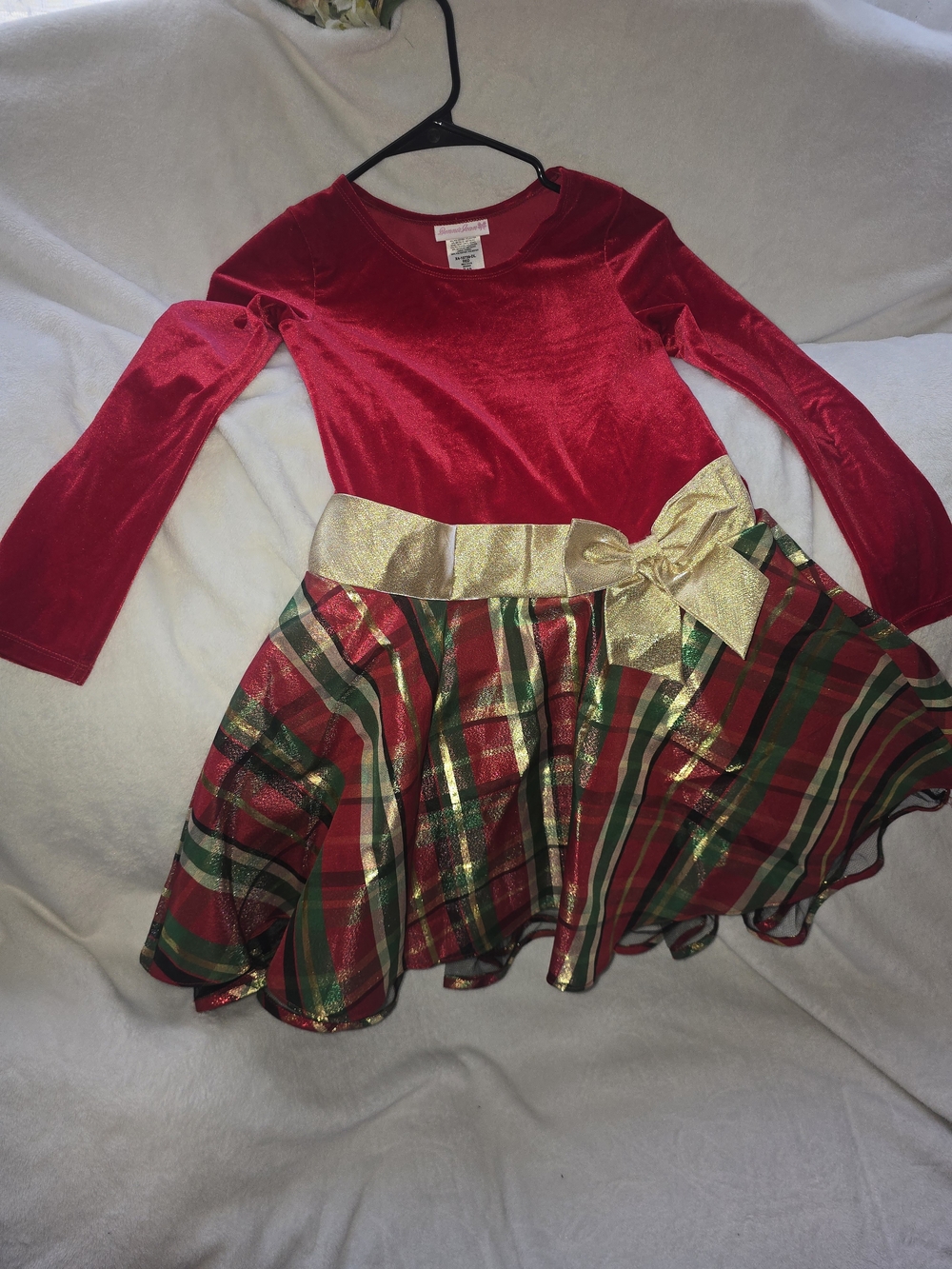 Bonnie Jean Red and Gold Velvet Plaid Holiday Dress